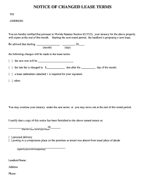 Notice of Changed Lease Terms