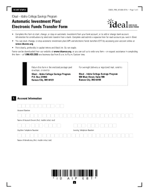 Idaho College Savings Program Automatic Investment Plan Form