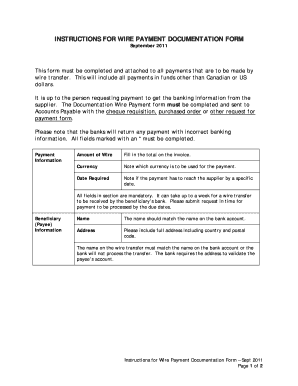 Wire Payment Documentation Form