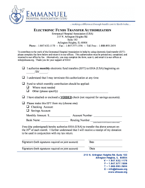 Electronic Funds Transfer Authorization Form