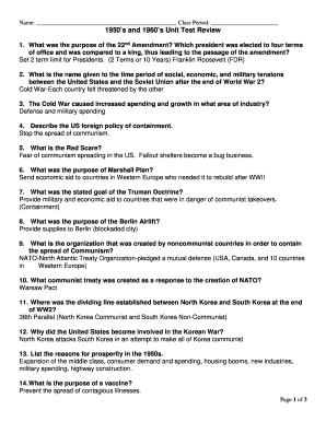1950s and 1960s Unit Test Review
