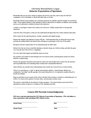 Conroe ISD UIL Spectator Behavior Agreement