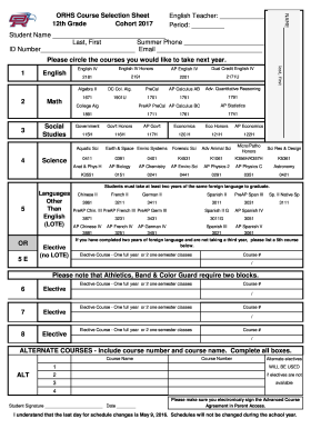 ORHS Course Selection Sheet