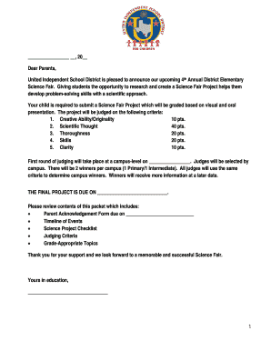 Elementary Science Fair Project Form