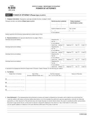 Hawaii Power of Attorney Form N-848