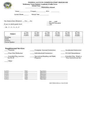 McKinney Vento Student Academic Profile Form