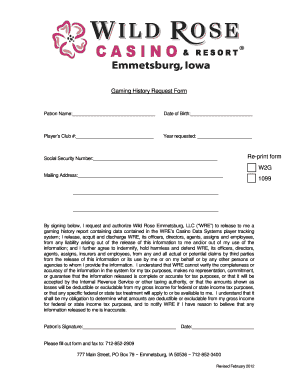 Gaming History Request Form