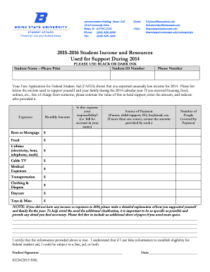 2014 Student Income and Resources Form