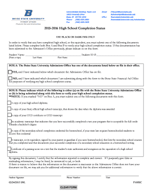 High School Completion Status Form