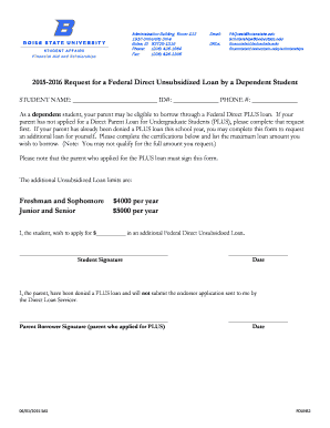 Federal Direct Unsubsidized Loan Request