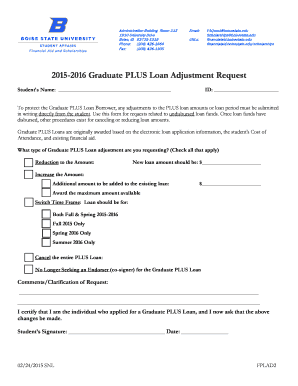 2015-2016 Graduate PLUS Loan Adjustment Request