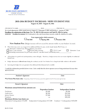 2015-2016 Budget Increase Form