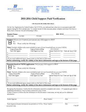 2015-2016 Child Support Paid Verification