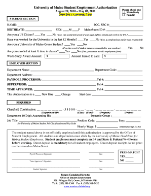 University of Maine Student Employment Authorization