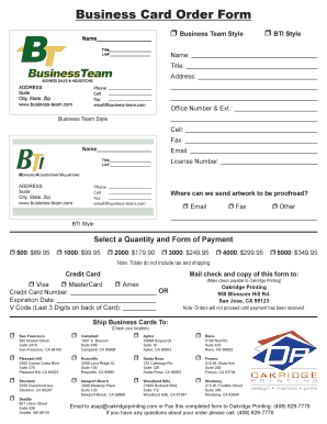 Business Card Order Form