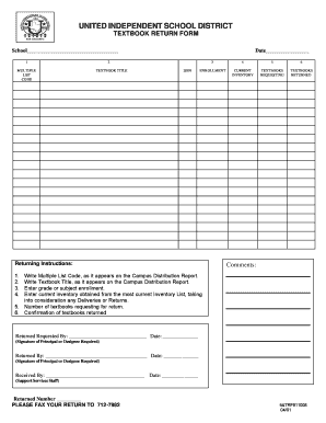 Textbook Return Form