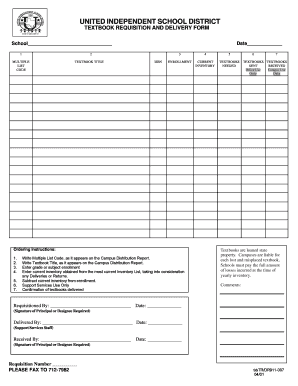 Textbook Requisition and Delivery Form