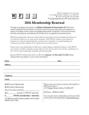 Writers' Federation of Nova Scotia Membership Renewal Form