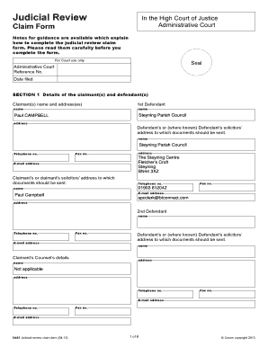 Judicial Review Claim Form