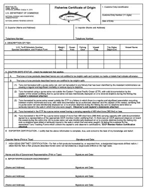 NOAA Fisheries Certificate of Origin
