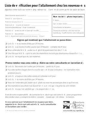 Liste de vérification pour l’allaitement chez les nouveau-nés