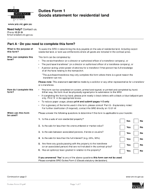 Duties Form 1 for Residential Land Sale