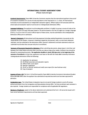 International Student Agreement Form