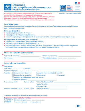 Demande de complément de ressources (Allocation aux adultes handicapés)