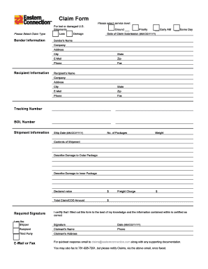 US Shipment Claim Form