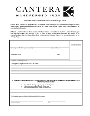 Cantera Doors Warranty Claim Form