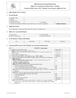 Commercial Pilot License Modular Course Application