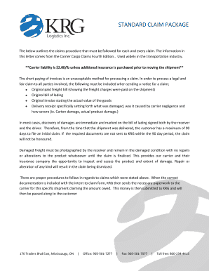 Carrier Cargo Claims Form