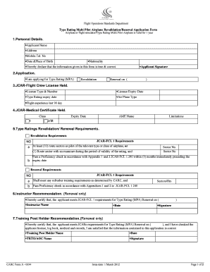 Type Rating Multi Pilot Airplane Revalidation/Renewal Application Form