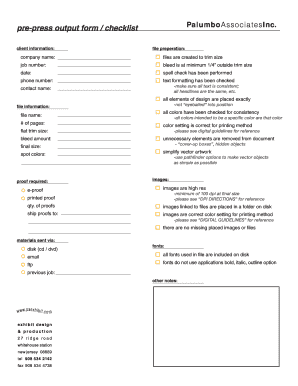 Pre-Press Output Form