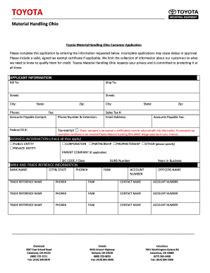 Toyota Material Handling Ohio Customer Application
