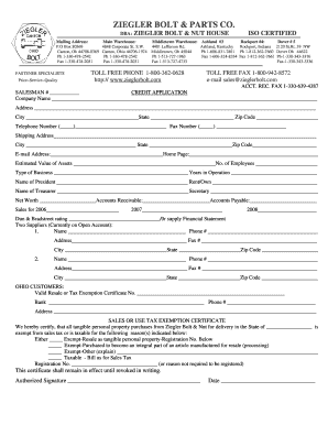 Ziegler Bolt Credit Application