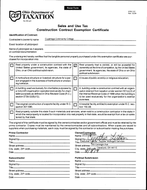 Ohio Construction Contract Exemption Certificate
