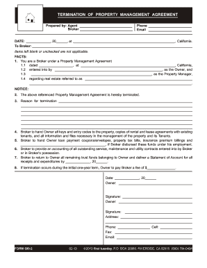 TERMINATION OF PROPERTY MANAGEMENT AGREEMENT - Calpaces
