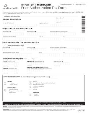 Inpatient Medicaid Prior Authorization Fax Form