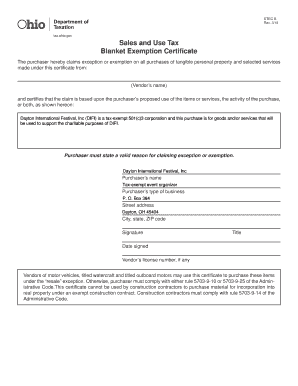 Ohio Blanket Exemption Certificate