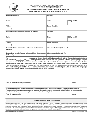 PETICIÓN PARA RETIRAR SOLICITUD DE AUDIENCIA ANTE JUEZ DE JUSTICIA ADMINISTRATIVA (ALJ)