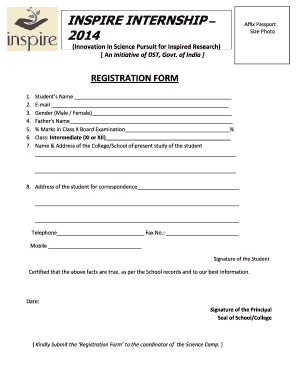 INSPIRE Internship Registration Form