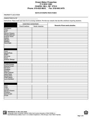 North Carolina Move-In Inspection Form
