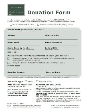 Donation Form for Tax Credit