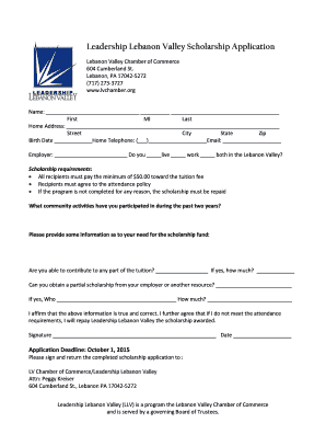 Leadership Lebanon Valley Scholarship Application Lebanon Valley Chamber of Commerce 604 Cumberland St - lvchamber