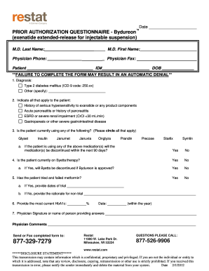 Prior Authorization Questionnaire - Bydureon