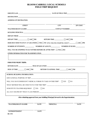 Bloom-Carroll Local Schools Field Trip Request