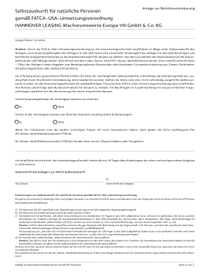 Anlage zur Beitrittsvereinbarung Selbstauskunft für natürliche Personen