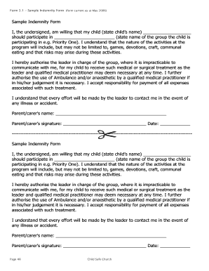 Sample Indemnity Form for Child Participation
