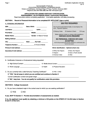 Kentucky Certification Application